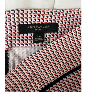 Ann‎ Taylor Petite Skirt Officecore Red White Blue Geometric Business Size 4P